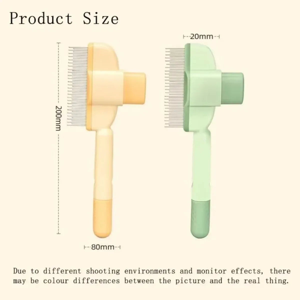 Green and yellow dog grooming brush with silicone bristles and one-click hair removal mechanism