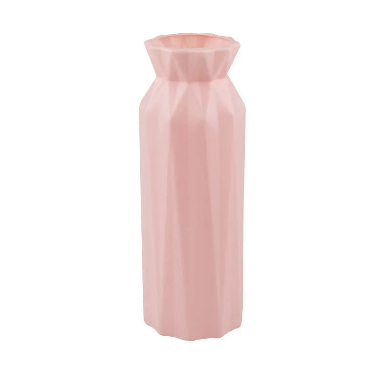 Drop-resistant melamine plastic vase in green, grey, pink, or white colours.