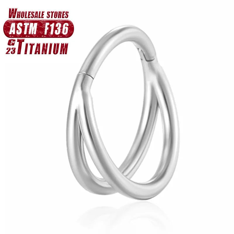 Titanium alloy nose ring or septum piercing in silver, available in multiple lengths and diamond-accented styles.