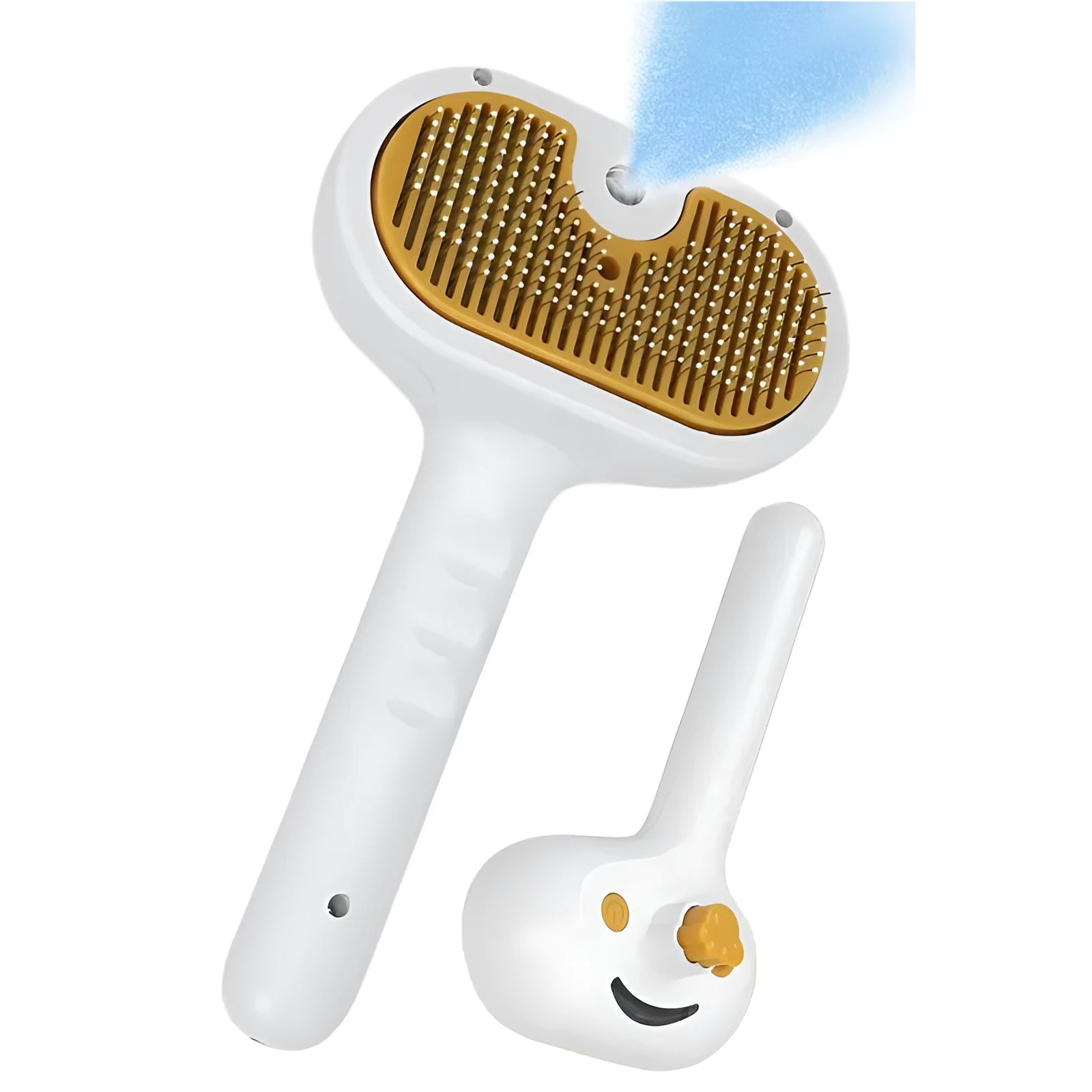 White pet grooming brush with water spray and steam function for dogs and cats