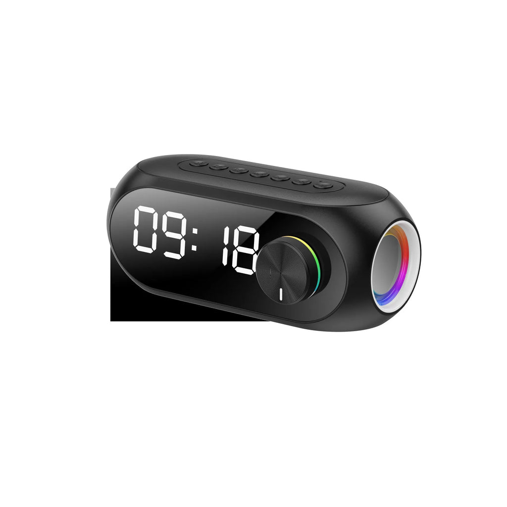 Extra Bass Portable Mini Clock Household Speaker in S8 Black colour with USB cable.