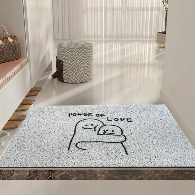 Square PVC floor mat with cartoon Mr Big Nose geometric pattern in household setting
