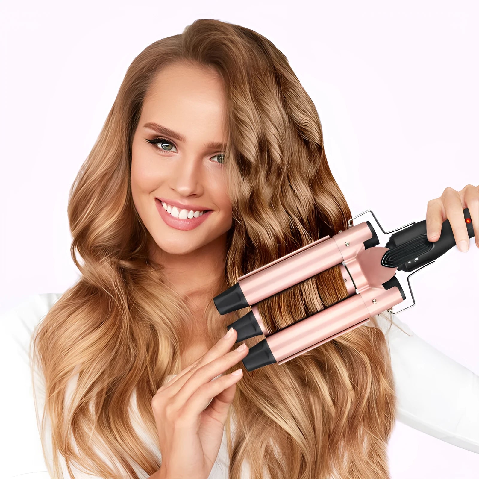 Three-tube water wave hair curler styling tool with straightening function and wired power supply