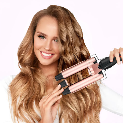 Three-tube water wave hair curler styling tool with straightening function and wired power supply