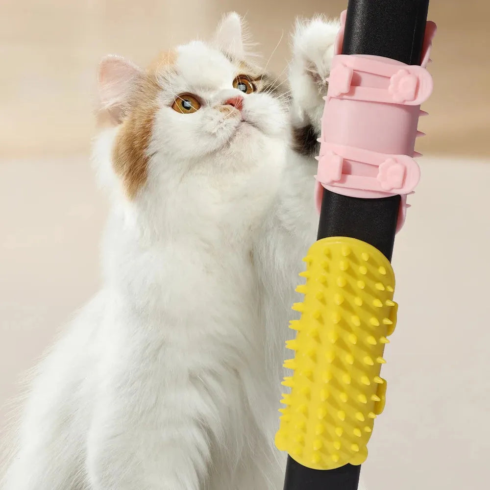 Silicone wall-mounted cat scratching comb with adjustable strap in four colour options