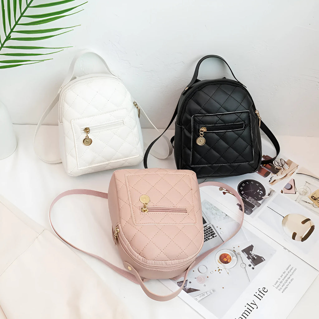 Hard square Korean-style embroidered backpack for girls in black, pink, or white.