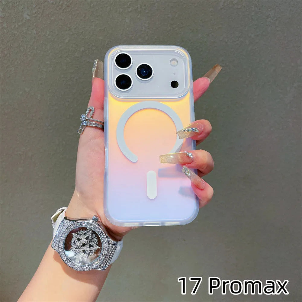 Laser gradient frosted magnetic phone case for iPhone 17 with TPU+PC construction