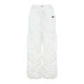 White high waist multi-pocket trousers with ruffle drawstring and lace letter embroidery for women