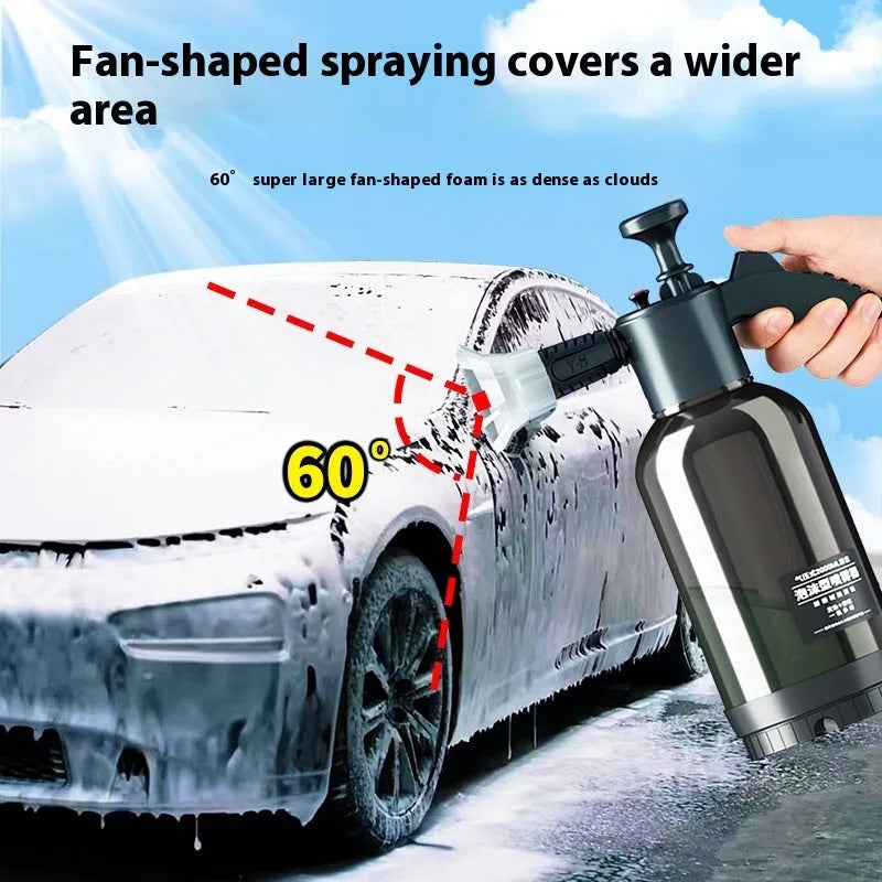 Car wash foam sprinkling can with pressure-increasing design in black PP material