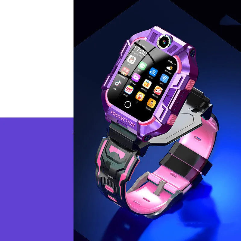 Children's A63 GPS smart watch with green silicone wristband and touchscreen display