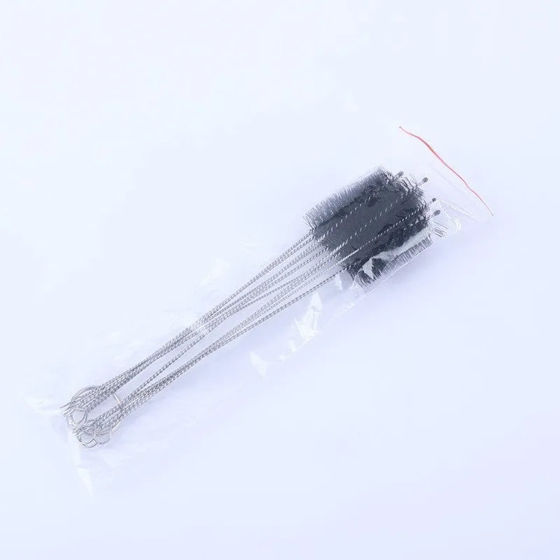 Stainless steel handle nylon bristle cleaning brushes for straws and bottles in white and black.