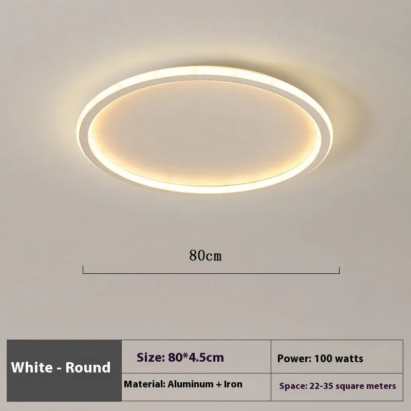 Minimalist modern bedroom ceiling lamp in black, gold or white finish, shown in 60cm size.