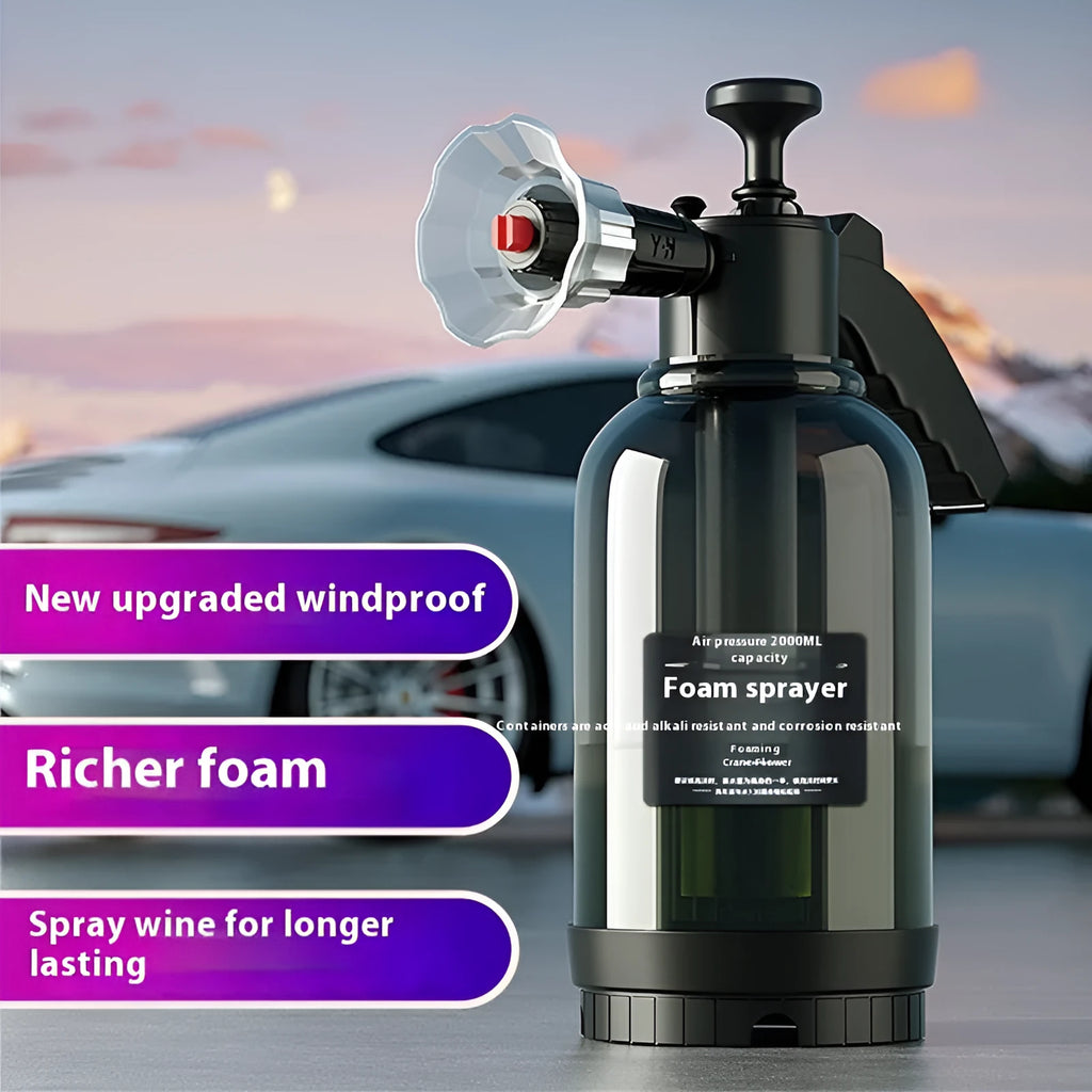 Car wash foam sprinkling can with pressure-increasing design in black PP material