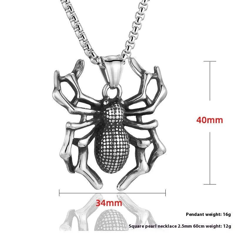 Polished titanium steel spider pendant with totem design on a 2.5mm square pearl chain