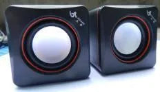 Black square USB-powered 2.0 mini desktop speaker for computer and laptop audio.