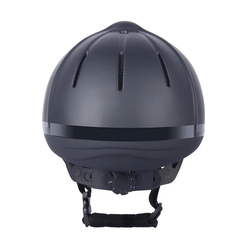 Black adjustable equestrian riding helmet for horse riding and cycling with S M L sizes