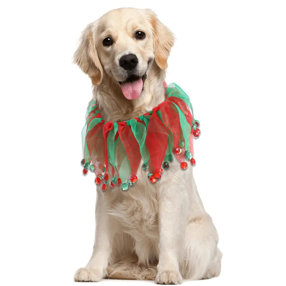 Tie-dye pet dog collar showing Halloween and Christmas patterns plus green and blue colour options