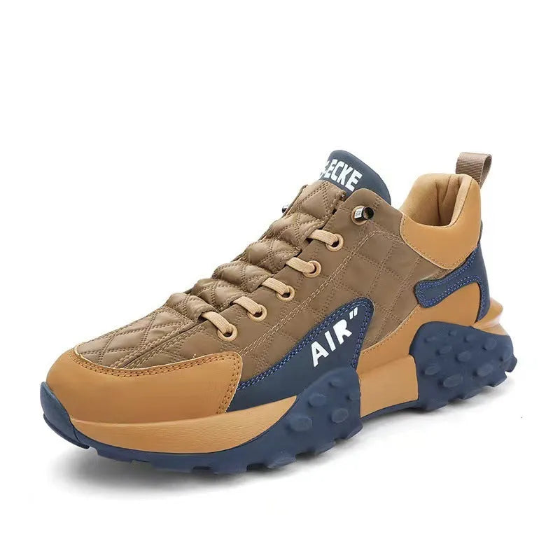 Men's breathable lightweight non-slip running shoes in Beige upgrade, artificial leather and fabric upper, rubber and EVA sole