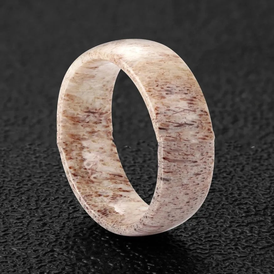 8mm natural deerhorn antler ring in deerhorn colour, unisex retro style with electroplated finish