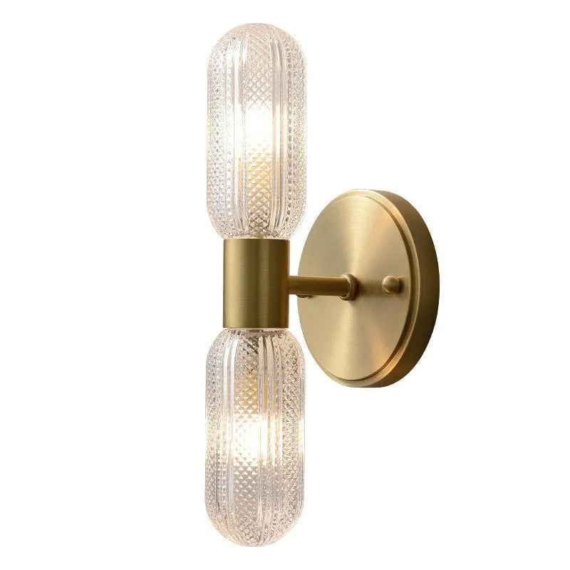 Modern copper wall lamp with two adjustable light heads in a Nordic design.