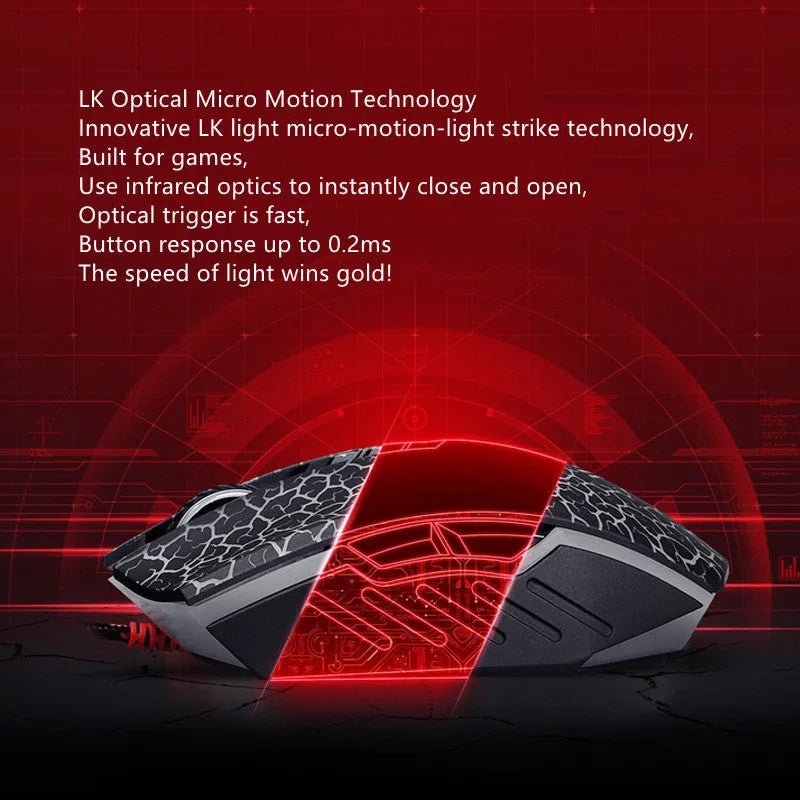 Wired e-sports gaming mouse with eight programmable keys and AVAGO A3050 optical sensor