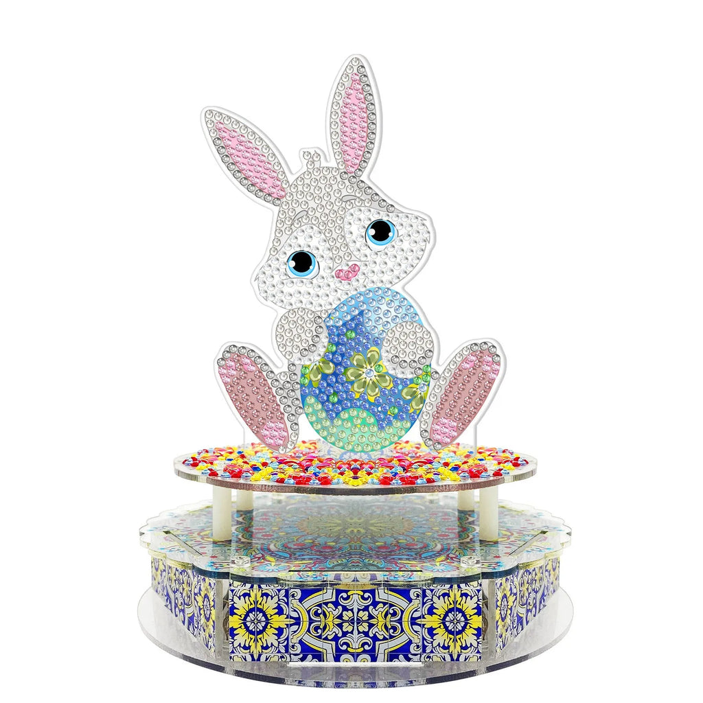 DIY diamond painting music box craft kit components including PVC plates, music movement, and LED string lights