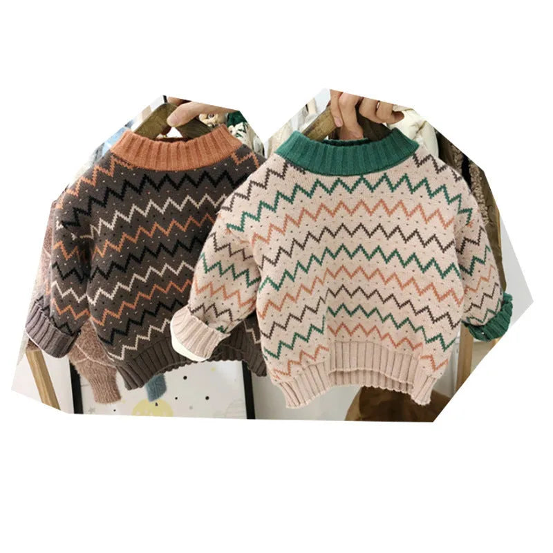Korean-style children's woollen sweater with long sleeves in brown and apricot colour options