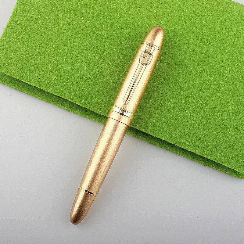 Metal ball pen with pearl round beads and black gold clip on white background