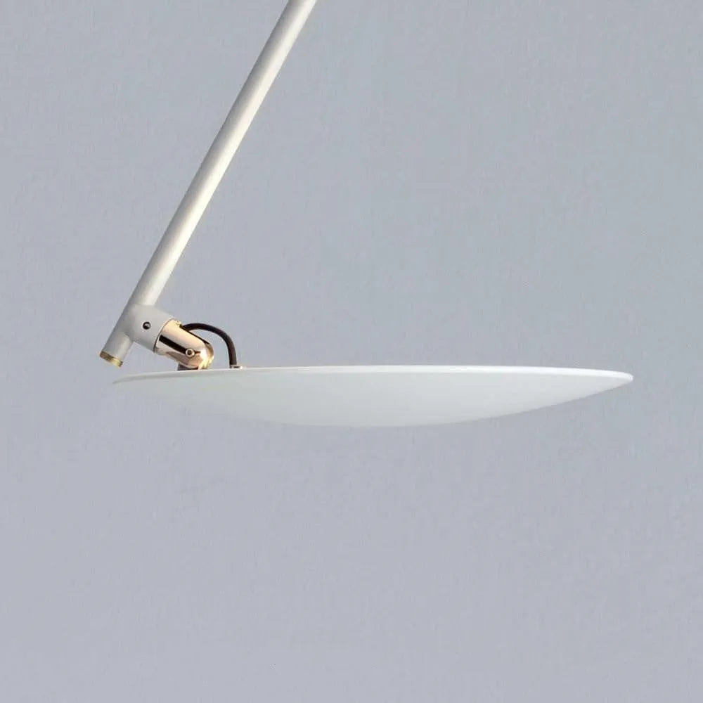 Modern circular iron ceiling lamp with a white powder-coated shade and integrated warm white LED light