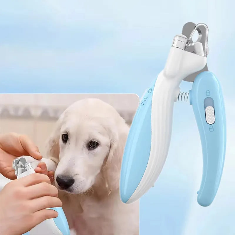 Whale LED pet nail clippers with safety lock in Light Blue for dogs and cats
