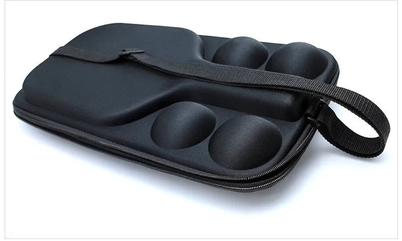 Black portable pickleball racket storage bag with double shoulder straps, showing EVA material construction.