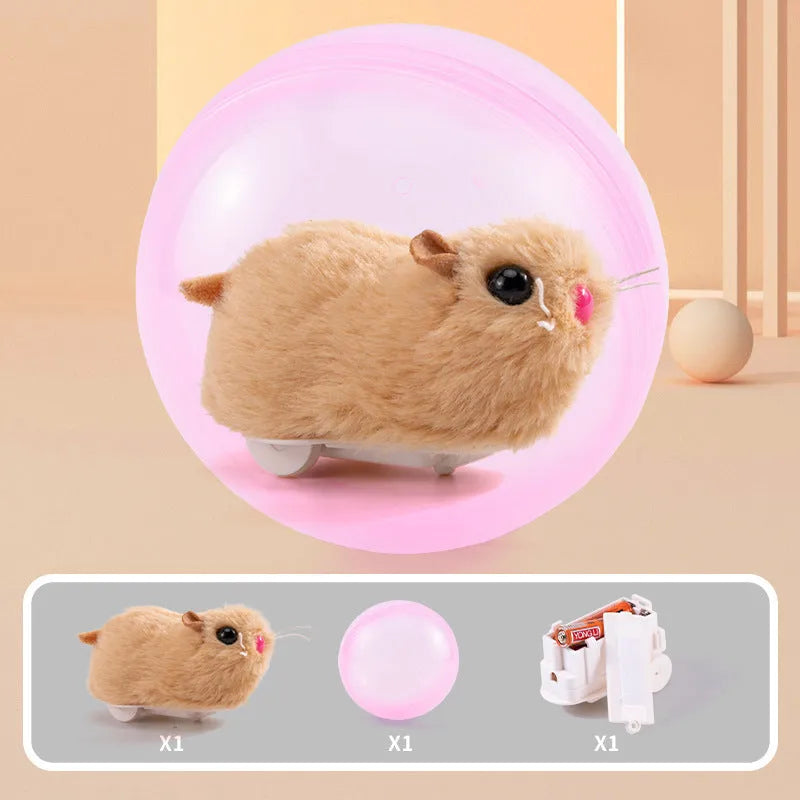 Universal hamster rolling ball with interchangeable plush shells in beige, pink, white, and yellow designs