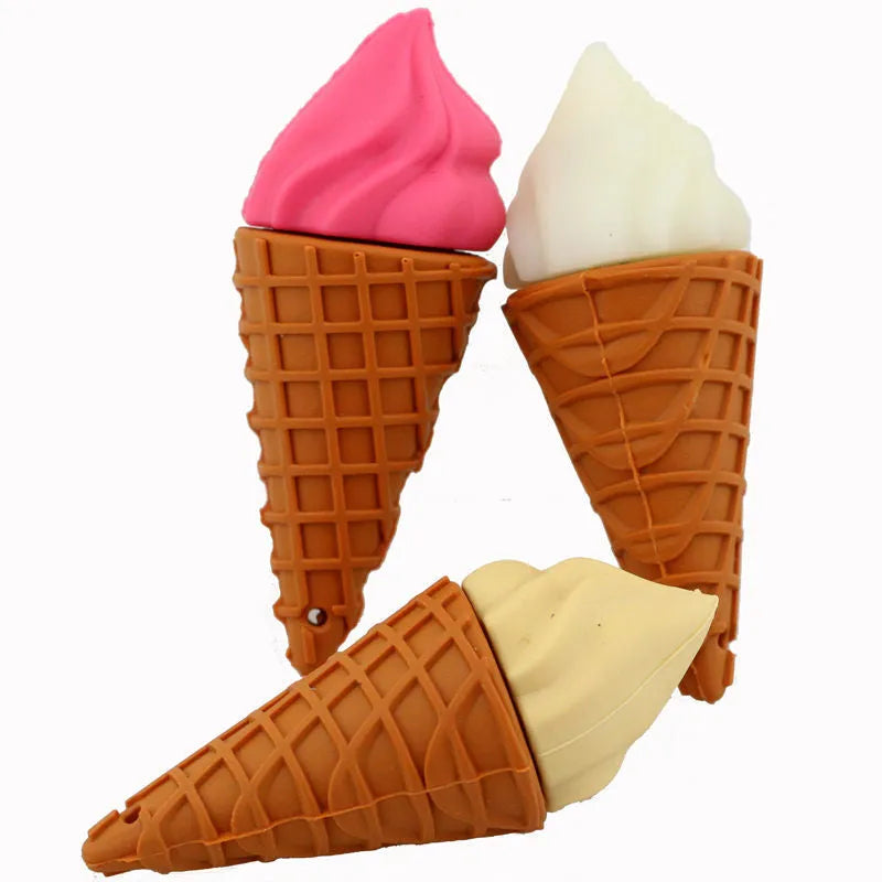 Mini pink ice cream shaped USB flash drive with a white chocolate drip, showing the metal USB connector.
