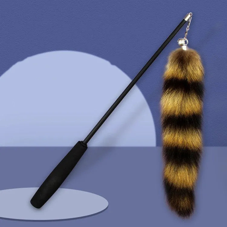 Black cat toy wand with elastic string measuring 42 metres for interactive play