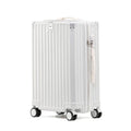 Hard shell aluminium frame luggage in avocado green with USB port and universal wheels.