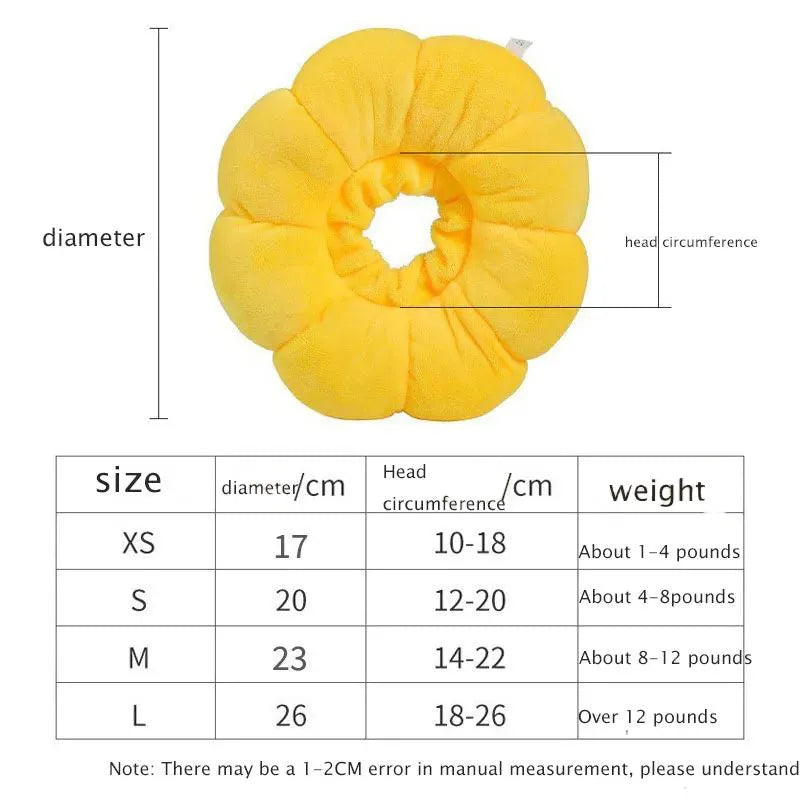 Sunflower pattern cotton pet recovery collar for dogs and cats with adjustable neck sizing