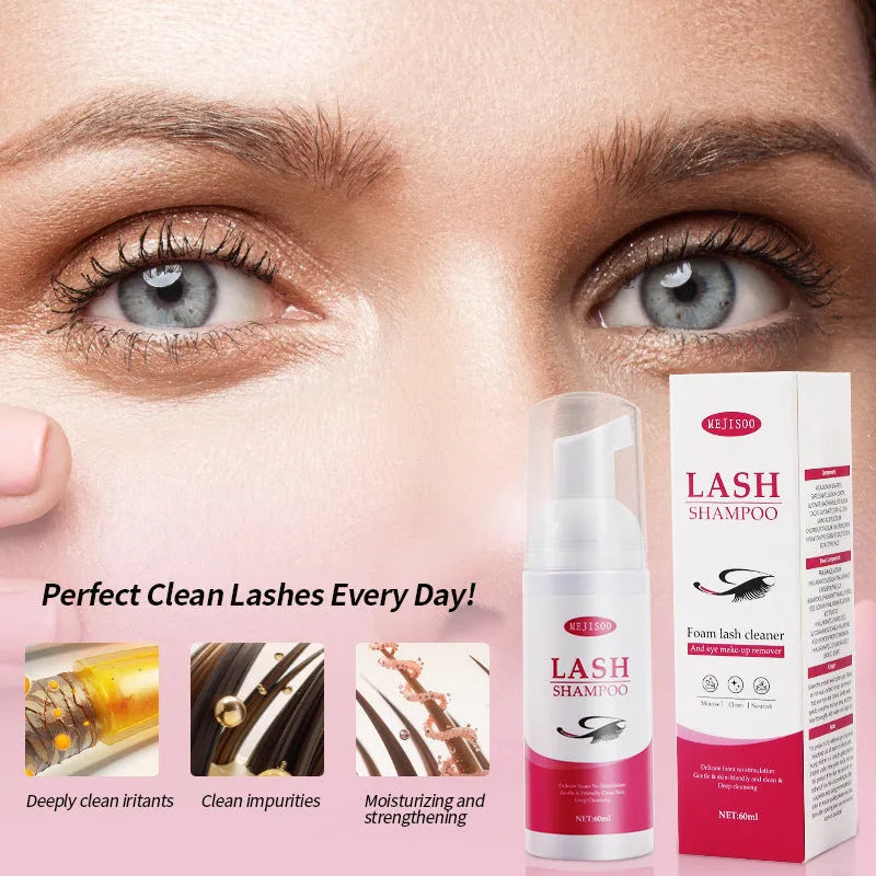 60ml bottle of lash shampoo mousse eyelash cleaning solution, 13.5cm tall.