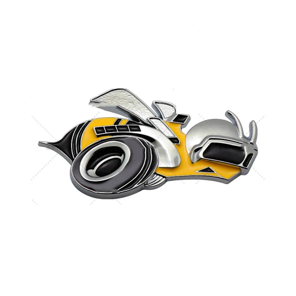 Large zinc alloy Big Bee pattern bumper sticker measuring 11.2 by 6.2 cm in yellow and silver.
