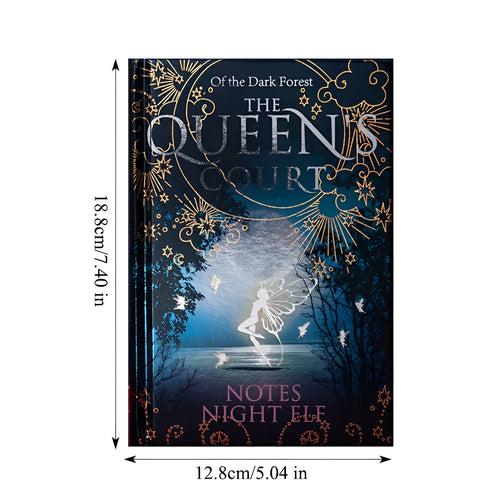 Blue and purple luminous hardcover A5 notebooks open to show full-colour illustrated pages
