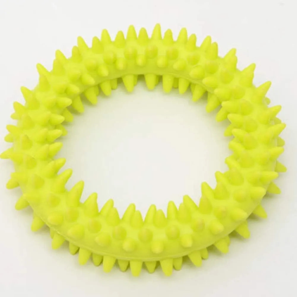 Blue TPR spiky circle ring dog chew toy for dental cleaning and bite-training.