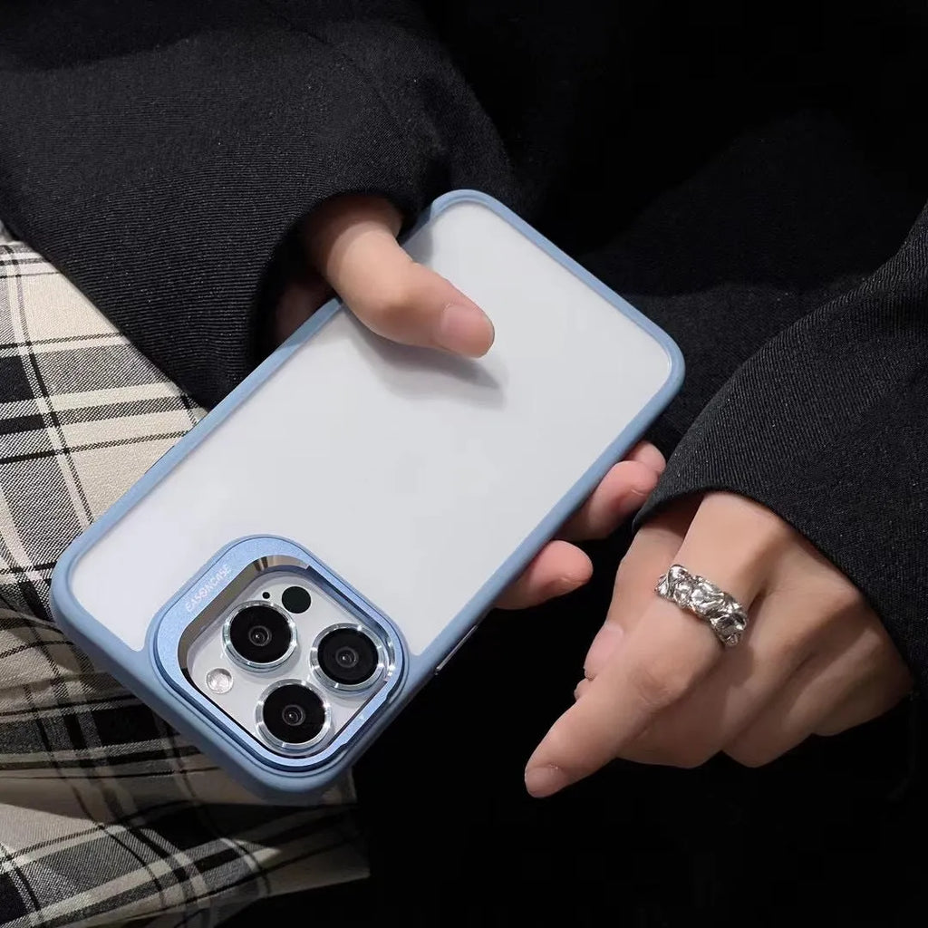 Fashion skin-touch matte silicone phone case for Apple iPhone with built-in bracket in titanium gray