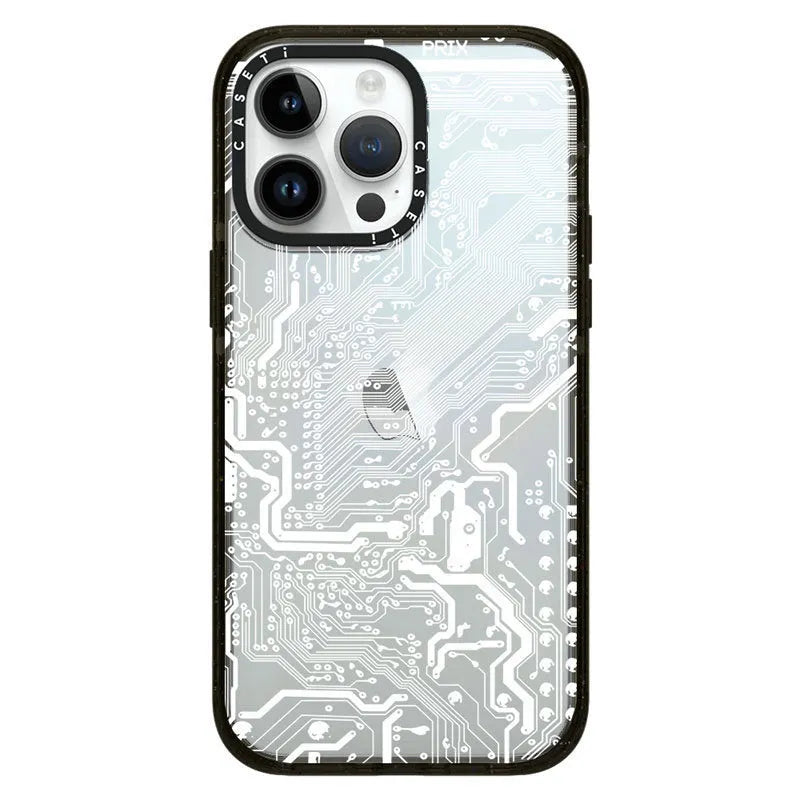 Circuit board acrylic phone case with hard PC shell for Apple iPhone, shown in IC Board or White Circuit Board colour.