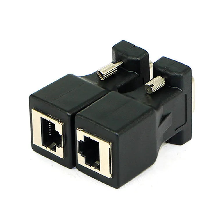 Black alloy VGA male to RJ45 adapter for computer video extension up to 20 metres