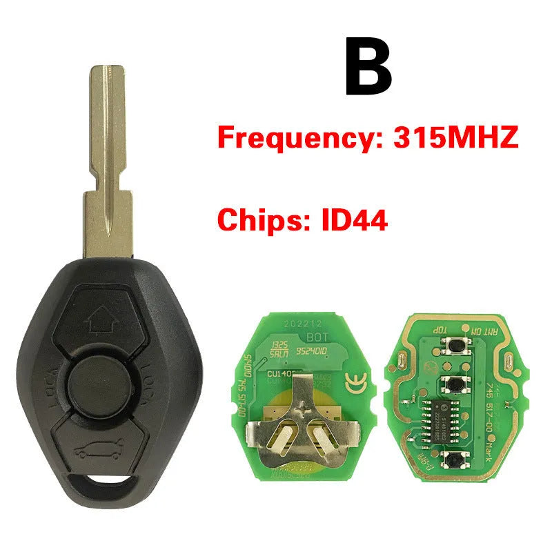 BMW straight 3-button remote key replacement with ID44 chip for EWS system