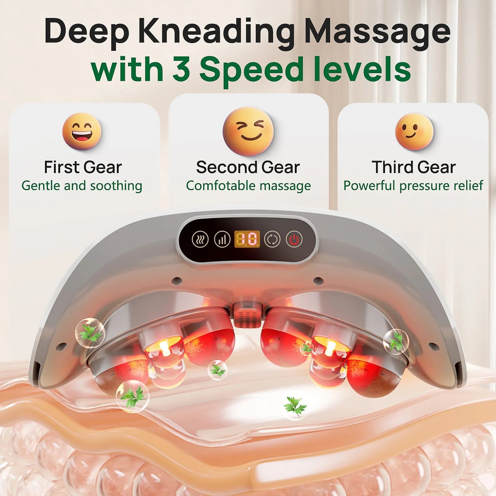 Smart Bian Stone Abdominal Massager with heat and light wave therapy, white finish, with auto kneading feature