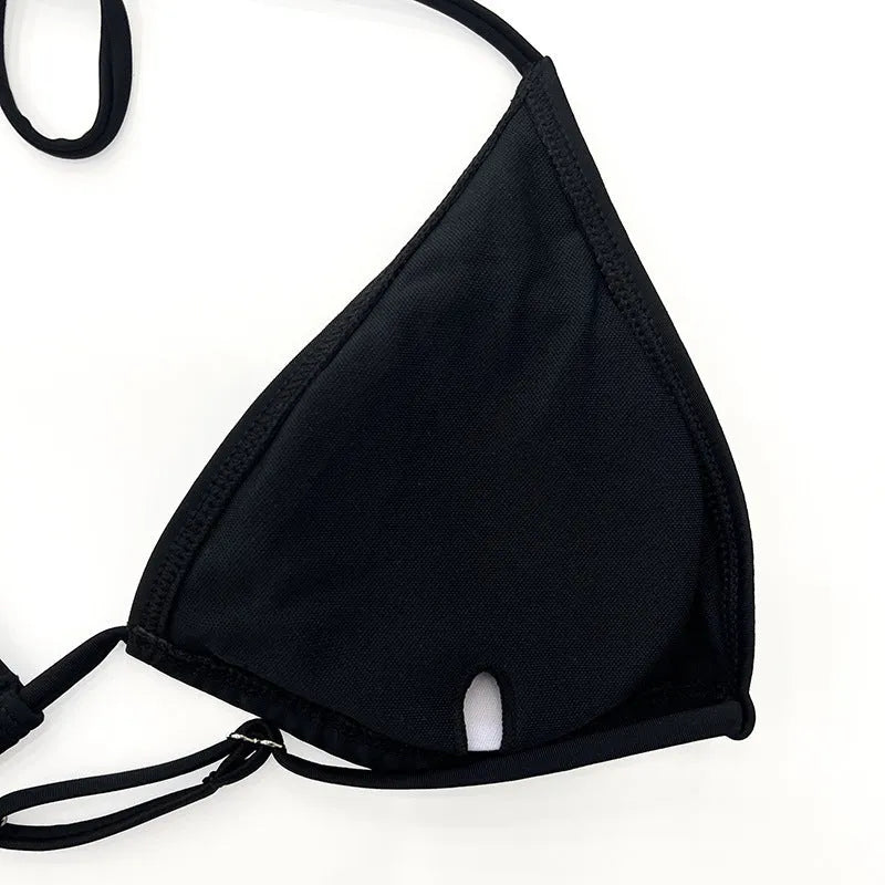 Black mesh bikini four-piece swimsuit set with long sleeves and briefs style for women