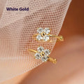 925 silver four-leaf clover zircon buckle earrings for women, gold colour, petal design