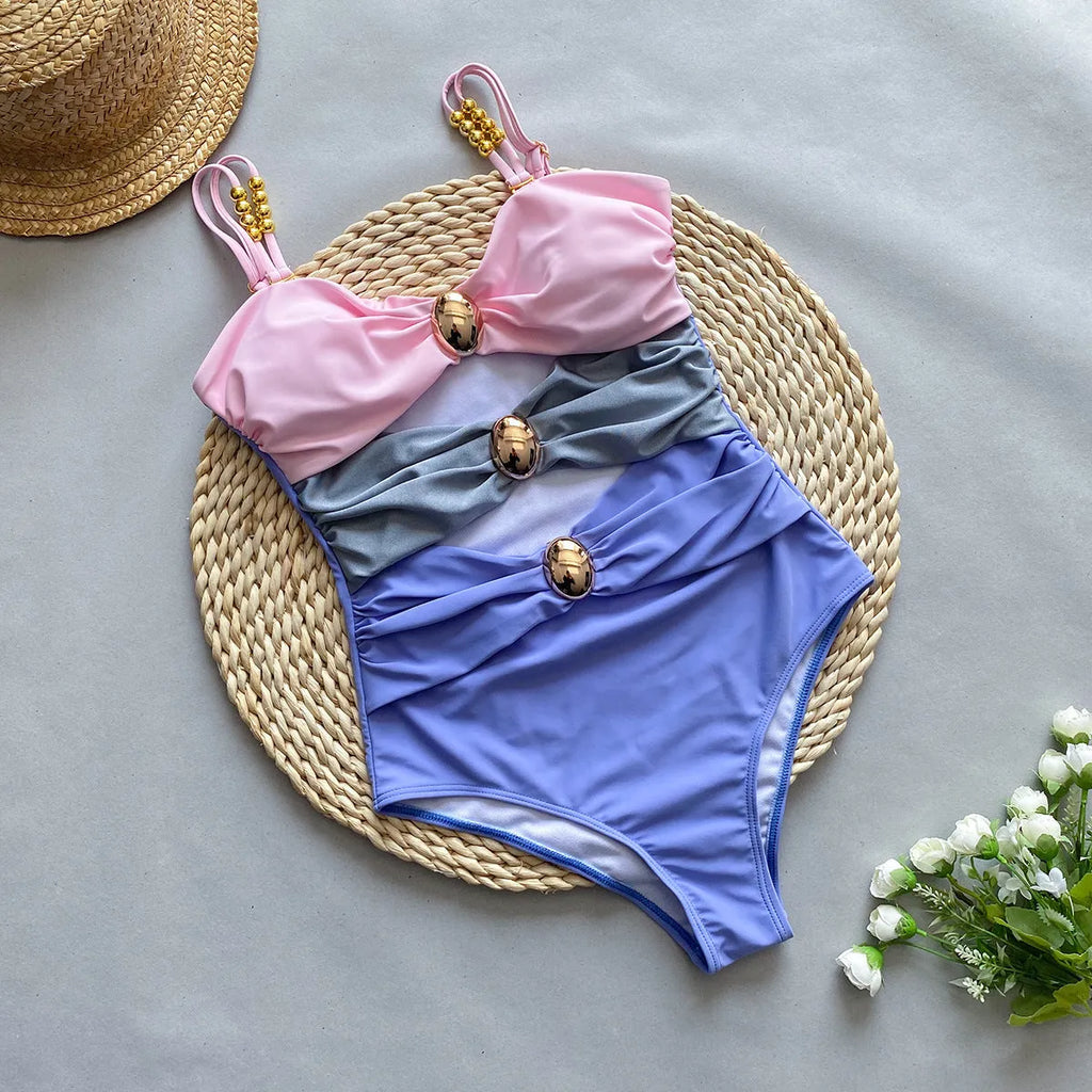 Women's one-piece swimsuit with matching skirt in coordinated colour options
