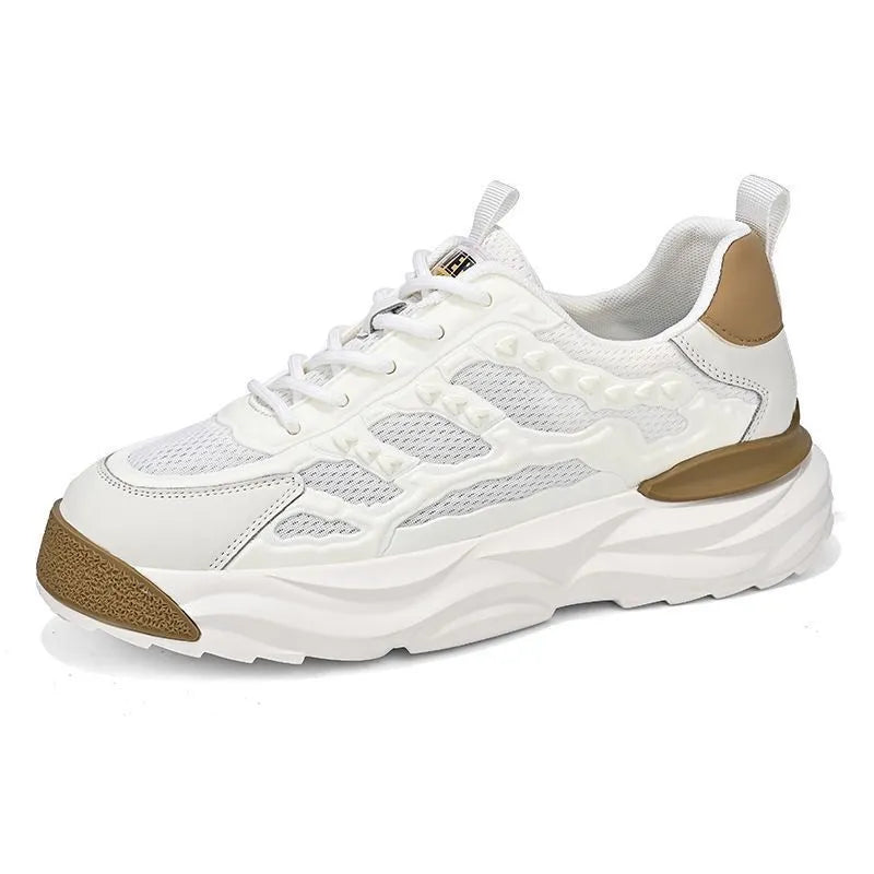 Men's breathable PU mesh shoes in S078 Black colour with round toe design for sports and leisure