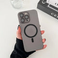 Ice Mist coloured magnetic frosted all-inclusive case for Apple iPhone on a table.